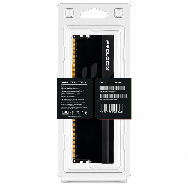 Модуль памяти DDR4 16GB/3600 Prologix Onyx Black RGB (PRO16GB3600YBR4)