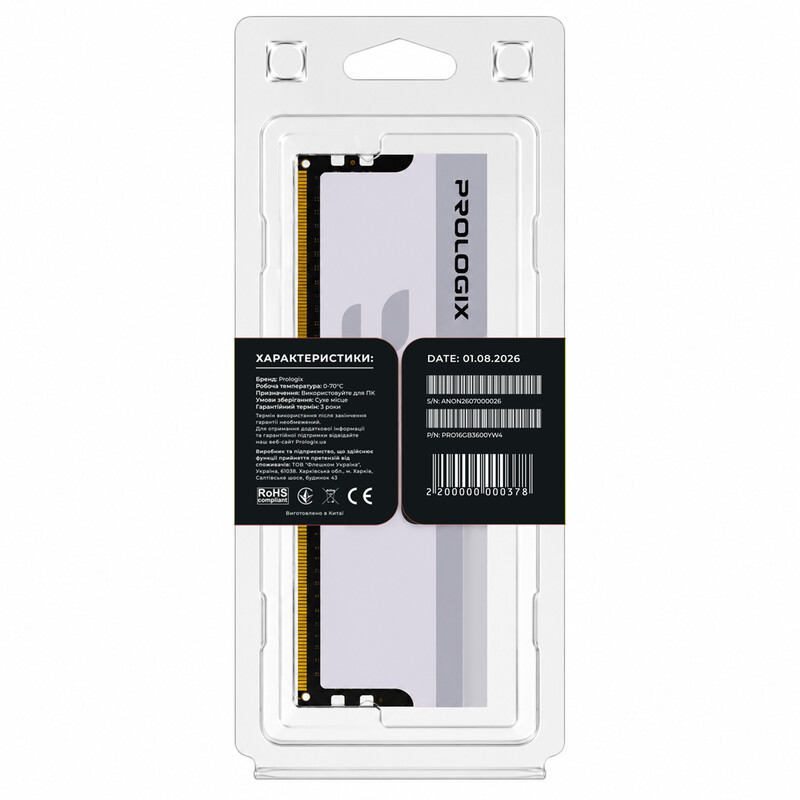 Модуль пам`ятi DDR4 16GB/3600 Prologix Onyx White (PRO16GB3600YW4)
