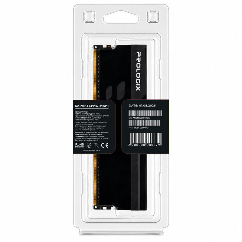 Модуль памяти DDR4 8GB/3600 Prologix Onyx Black (PRO8GB3600YB4)