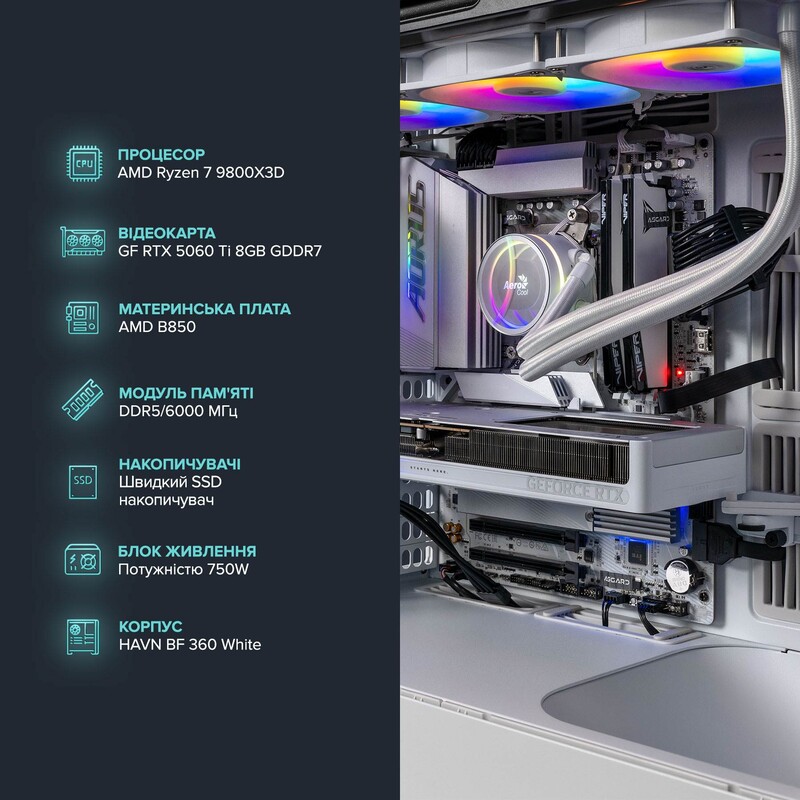 Игровой компьютер ASGARD GAMER RTX 5060 Ti 8GB / Ryzen 7 9800X3D / DDR5 64GB / SSD 1TB (ASG-G-5060T8-7682)