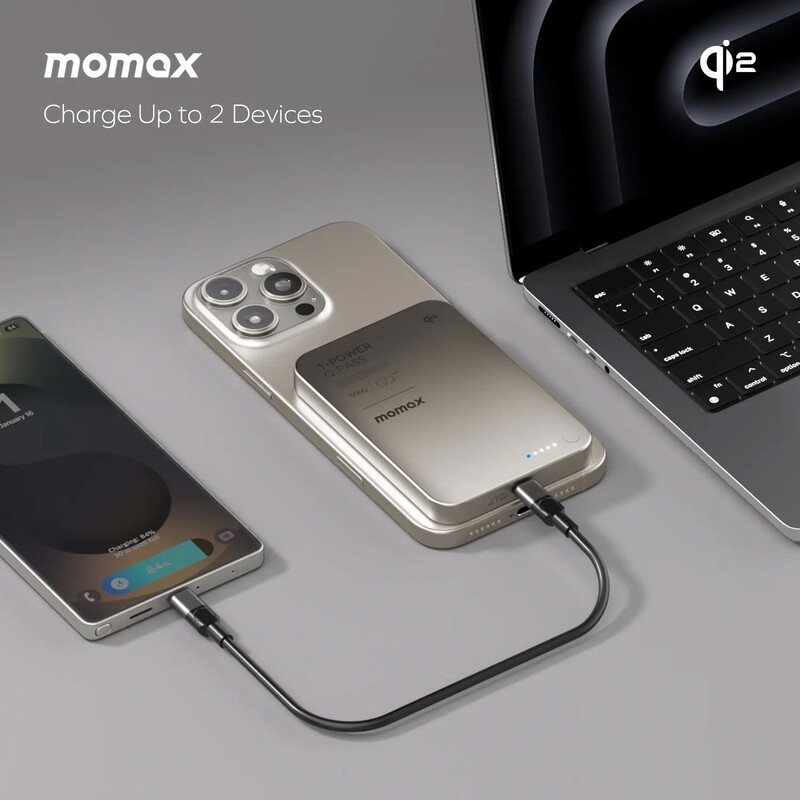 Універсальна мобільна батарея Momax 1-Power Q.Pass Qi2 5000mAh 20W Titanium (IP129Q2L)