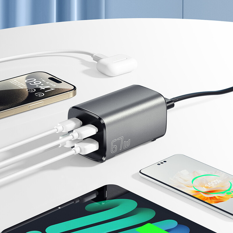 Сетевое зарядное устройство Essager Collection 67W GaN (2xUSB-A, 2xUSB-C) Black (ECT2AC-JYB0G-Z)