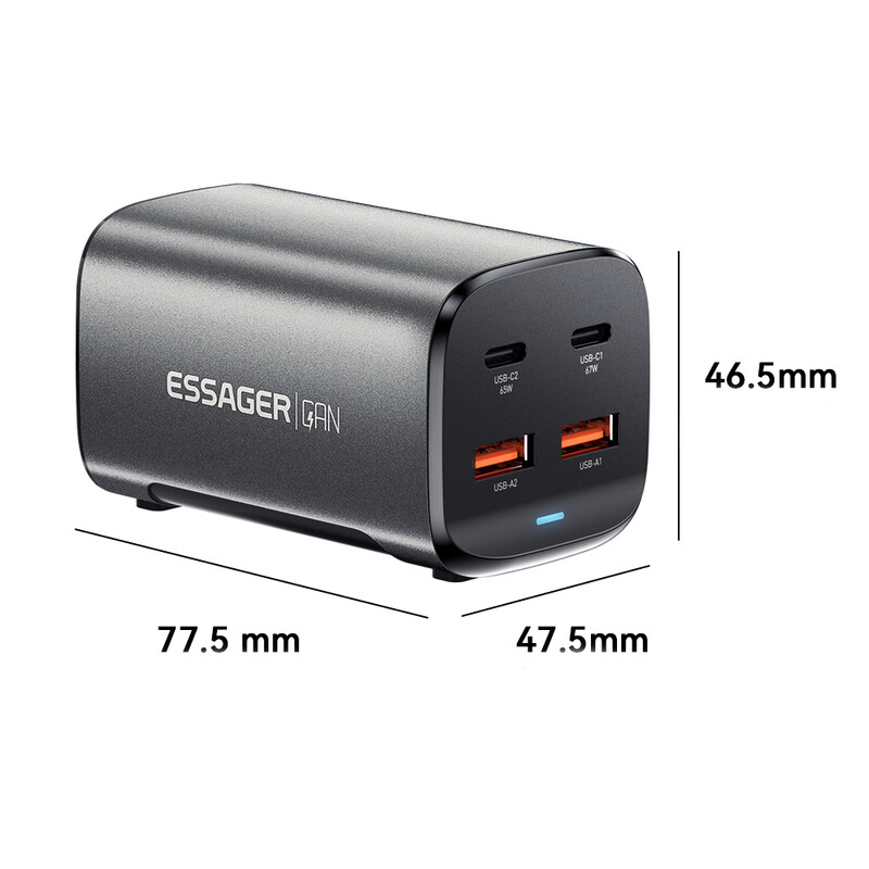 Сетевое зарядное устройство Essager Collection 67W GaN (2xUSB-A, 2xUSB-C) Black (ECT2AC-JYB0G-Z)