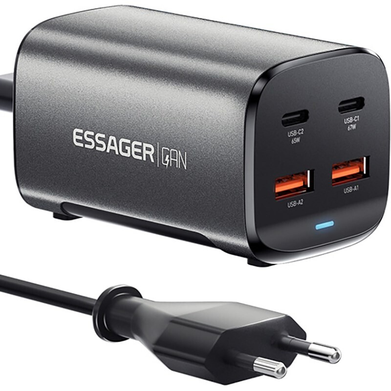 Сетевое зарядное устройство Essager Collection 67W GaN (2xUSB-A, 2xUSB-C) Black (ECT2AC-JYB0G-Z)