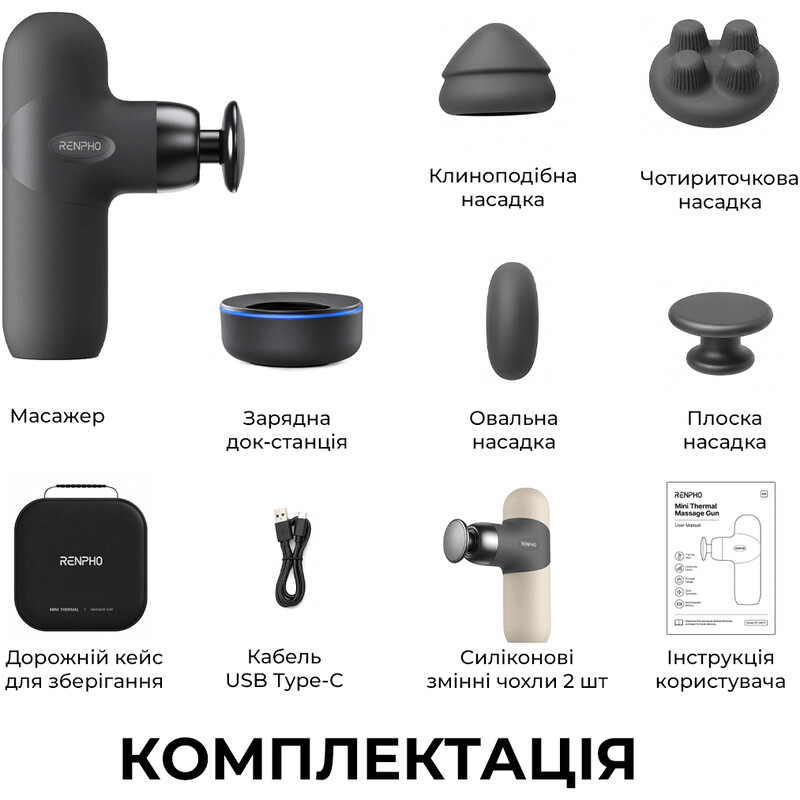 Перкуссионный массажер RENPHO Active Mini Thermacool Deluxe Grey (R-WMG15)