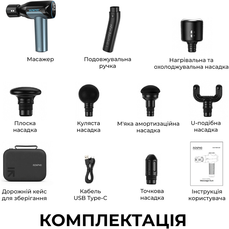 Перкуссионный массажер RENPHO Reach 2 Thermacool (R-WMG02-CY)