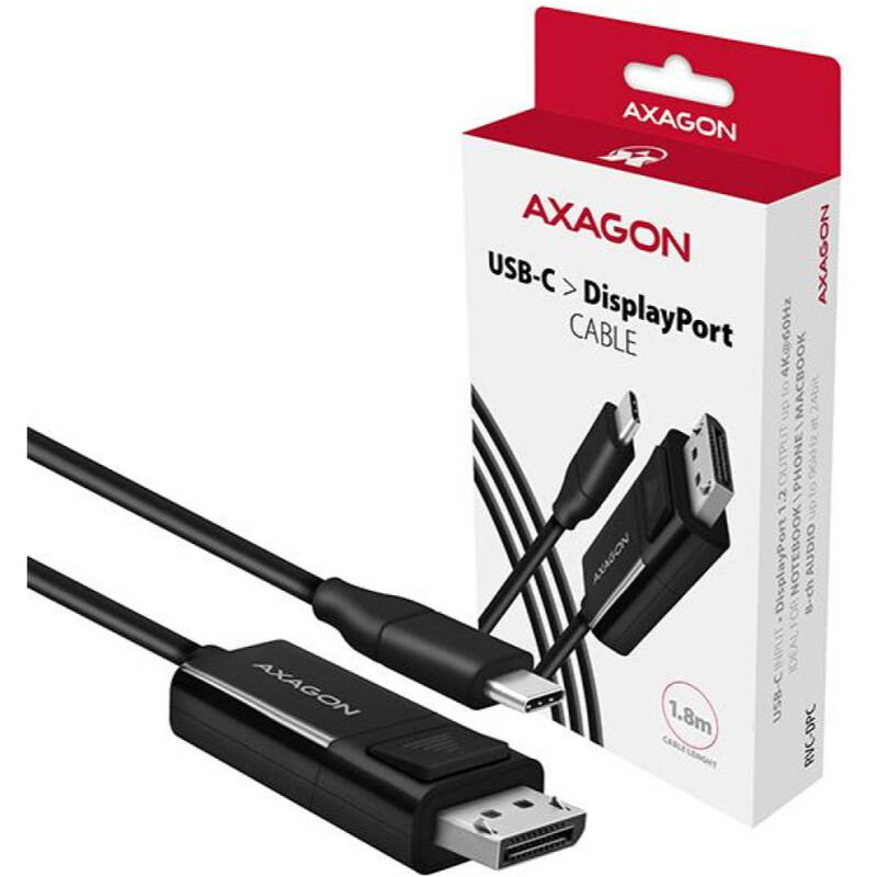 Кабель-адаптер Axagon USB-C – DisplayPort 1.2 (M/M), 1.8 м, 4K/60Hz, Black (RVC-DPC)