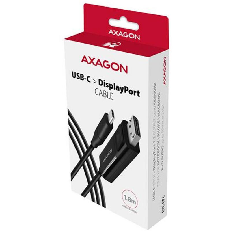 Кабель-адаптер Axagon USB-C – DisplayPort 1.2 (M/M), 1.8 м, 4K/60Hz, Black (RVC-DPC)