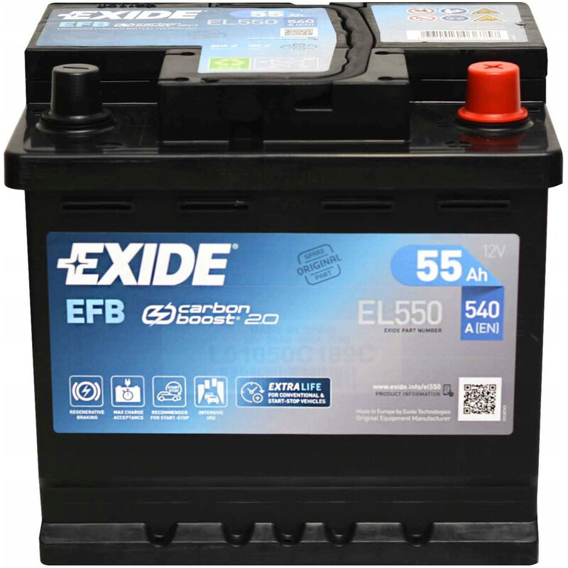 Акумулятор автомобільний Exide EFB 55h 480А 12V R+ (EL550)