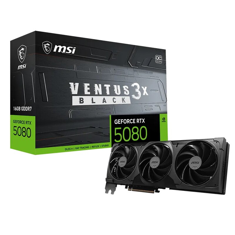 Відеокарта GF RTX 5080 16GB GDDR7 Ventus 3X OC Black MSI (GeForce RTX 5080 16G VENTUS 3X OC BLACK)