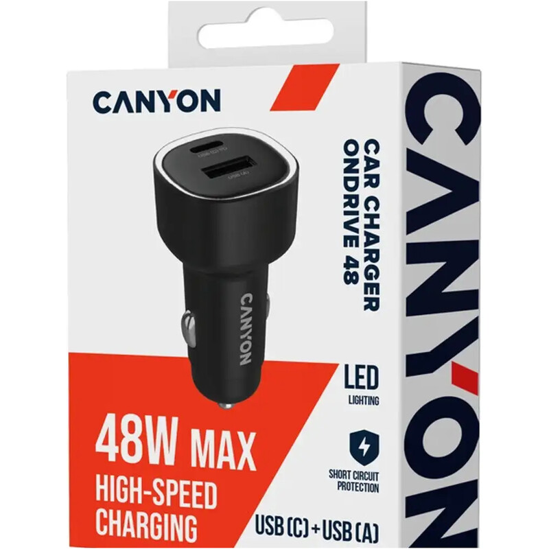 Автомобильное зарядное устройство Canyon OnDrive 48 Black (CNE-CCABR3AC)