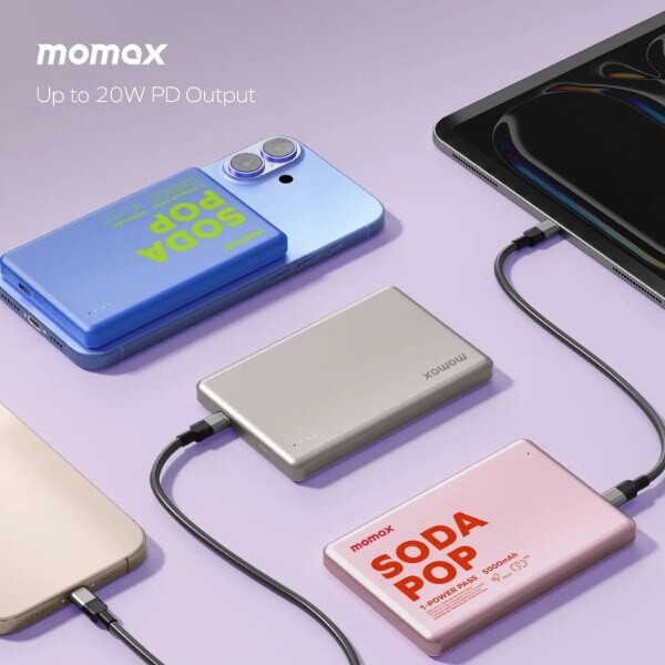 Універсальна мобільна батарея Momax 1-Power Pass 5000mAh 20W Pink (IP135AP2)