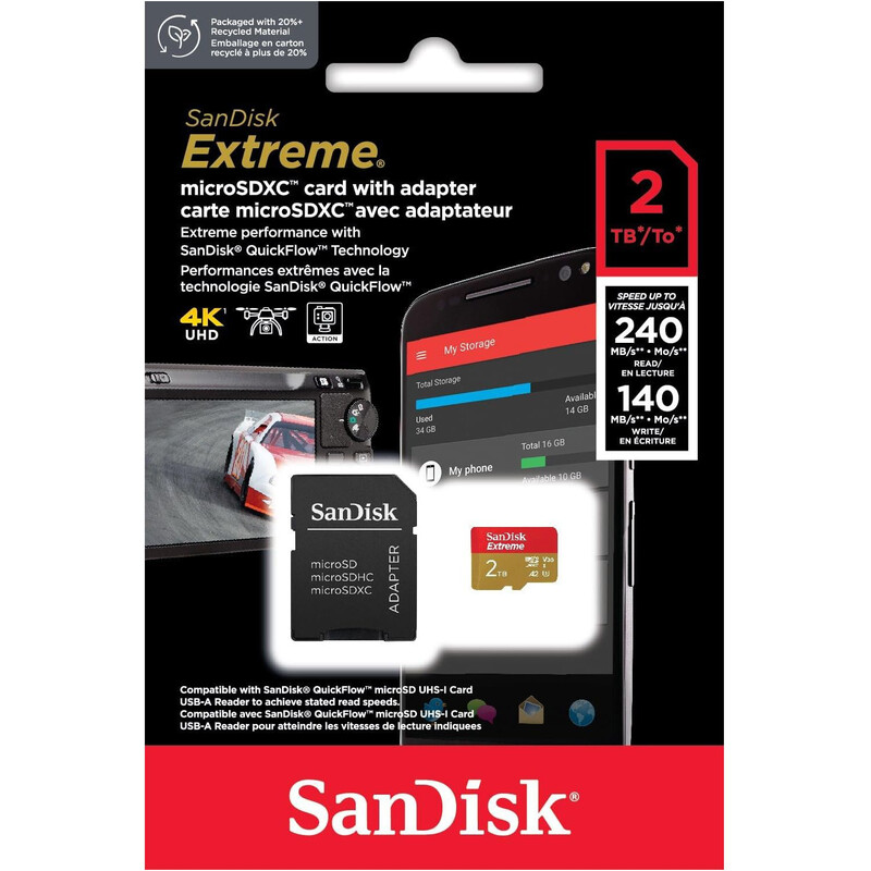 Карта пам"яті SanDisk Extreme microSDXC 2TB UHS-I U3 V30 A2 + SD адаптер (SDSQXAV-2T00-GN6MA)