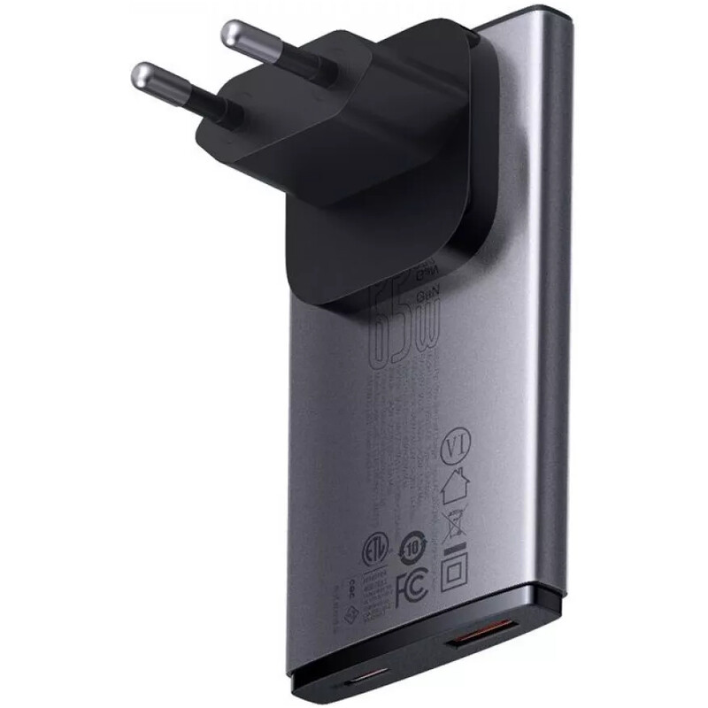 Мережевий зарядний пристрій Baseus GaN5 Pro Ultra-Slim 2C+U 65W Grey (CCGP150113) + кабель USB Type-C 1 м