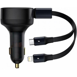 Автомобильное зарядное устройство Baseus Enjoyment Retractable 2-in-1 (2xUSB-C) 33W Black (C00035500111-00)