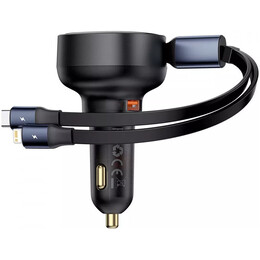 Автомобильное зарядное устройство Baseus Enjoyment Pro (1USB, 2 вбудовані кабелі USB-C/Lightning) 60W Black (C00057802111-02)