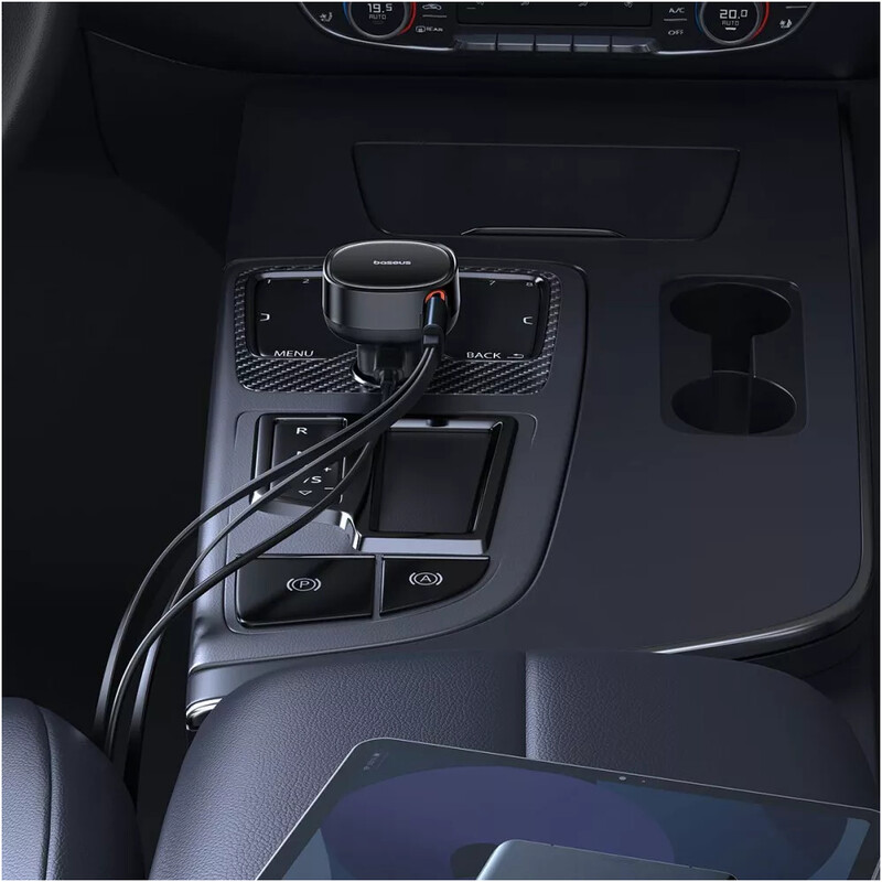 Автомобильное зарядное устройство Baseus Enjoyment Pro (1USB-C, 2 вбудовані кабелі USB-C/Lightning) 60W Black (C00057802111-00)