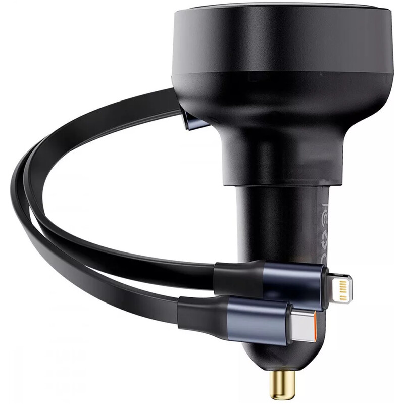 Автомобильное зарядное устройство Baseus Enjoyment Pro (1USB-C, 2 вбудовані кабелі USB-C/Lightning) 60W Black (C00057802111-00)