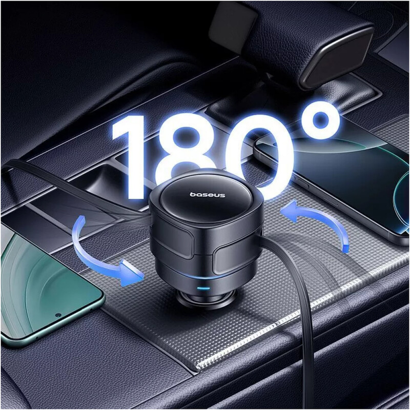Автомобільний зарядний пристрій Baseus Enjoyment Max (2 вбудовані кабелі USB-C) 60W Black (C00035507121-01)