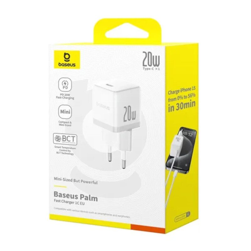 Сетевое зарядное устройство Baseus Palm Fast Charger 1C (1USB-C) 20W White (P10111602213-00)