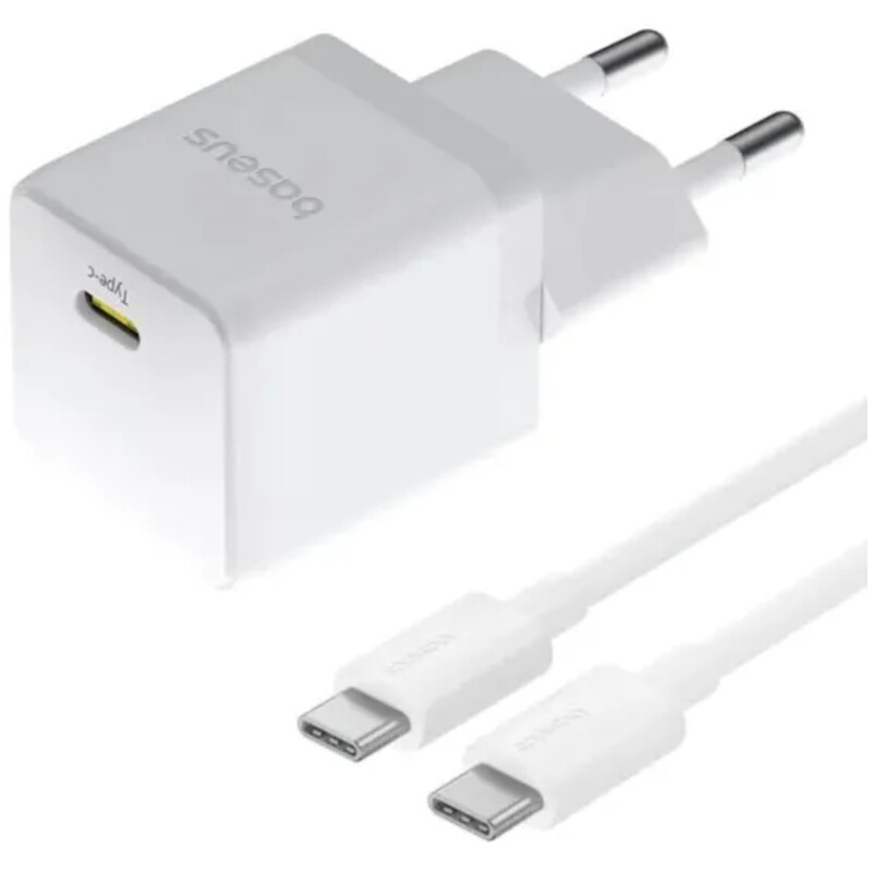 Сетевое зарядное устройство Baseus Palm Fast Charger 1C (1USB-C) 20W White (P10111602213-01) + кабель USB Type-C 1 м