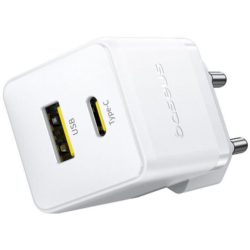Сетевое зарядное устройство Baseus Palm Fast Charger C+U (1USB, 1USB-C) 30W White (P1011160A213-01) + кабель USB Type-C 1 м
