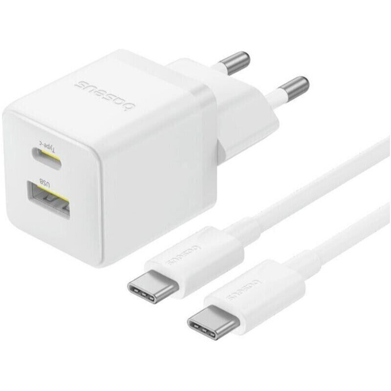 Сетевое зарядное устройство Baseus Palm Fast Charger C+U (1USB, 1USB-C) 30W White (P1011160A213-01) + кабель USB Type-C 1 м