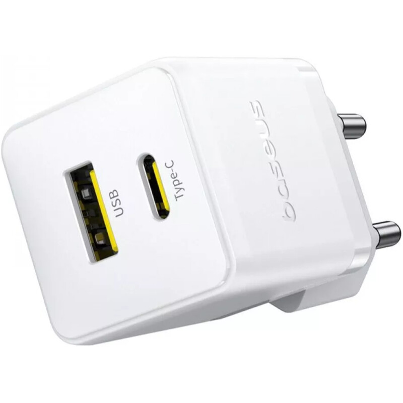 Сетевое зарядное устройство Baseus Palm Fast Charger C+U (1USB, 1USB-C) 20W White (P10111608213-00)