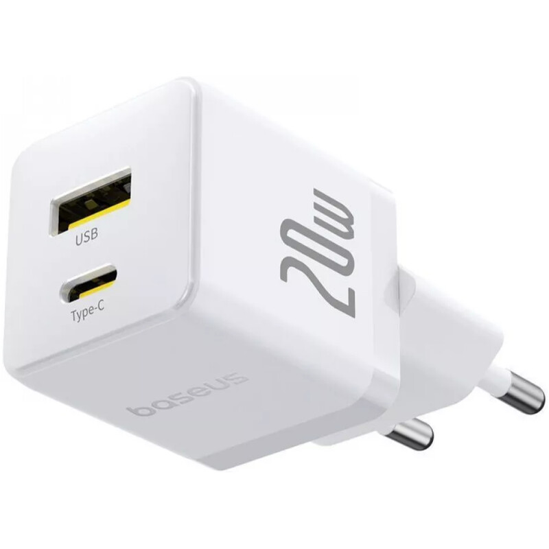 Сетевое зарядное устройство Baseus Palm Fast Charger C+U (1USB, 1USB-C) 20W White (P10111608213-00)