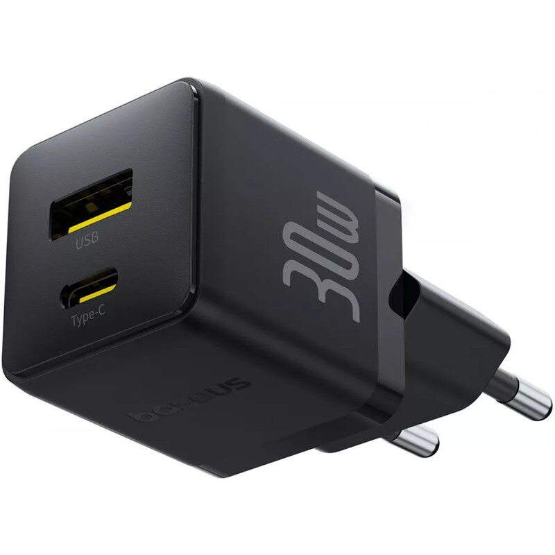 Сетевое зарядное устройство Baseus Palm Fast Charger C+U (1USB, 1USB-C) 30W Black (P1011160A113-00)