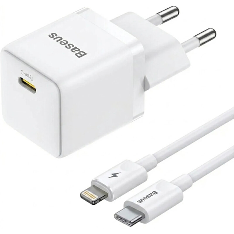 Мережевий зарядний пристрій Baseus Palm Fast Charger 1C (1USB-C) 20W White (E0116400) + кабель Lightning 1 м