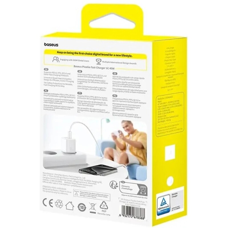 Сетевое зарядное устройство Baseus PicoGo GaN Fast Charger 1C (1USB-C) 45W White (P10176800213-00)