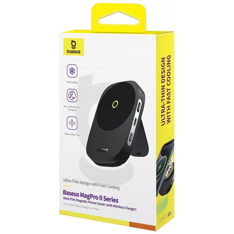 Бездротовий зарядний пристрій Baseus MagPro II Series Ultra-Thin Magnetic Phone Cooler 15W Black (B10572900121-00) + кабель USB Type-C 1 м