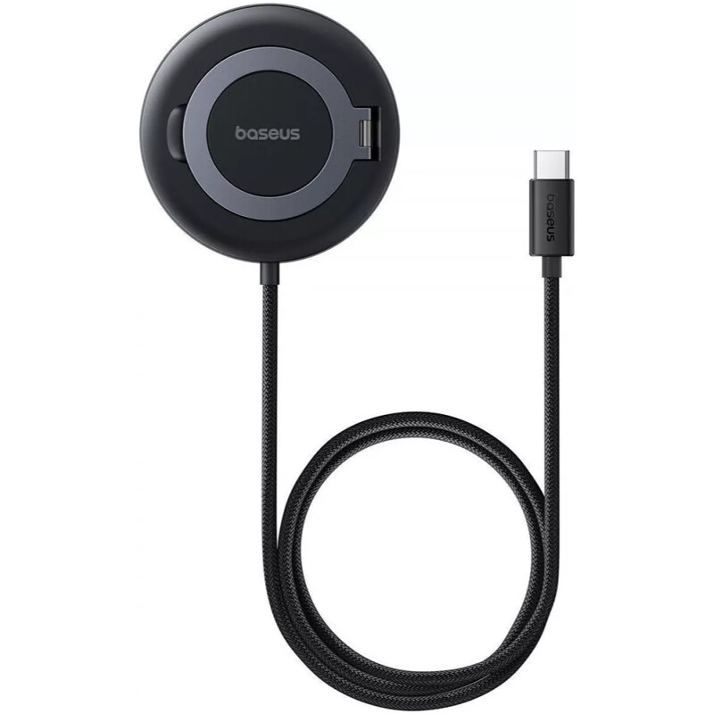 Беспроводное зарядное устройство Baseus Simple Mini4 Magnetic Wireless Charging Stand Qi2 15W Cosmic Black (P10273300121-01) + кабель USB Type-C 1,5 м