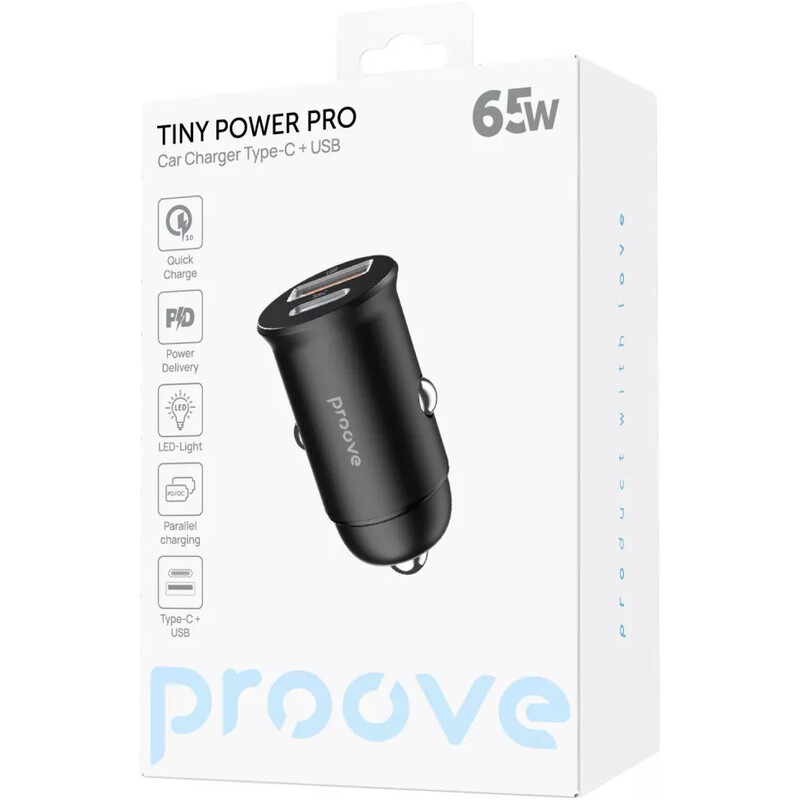 Автомобильное зарядное устройство Proove Tiny Power Pro (1USB, 1USB-C) 65W Black (ACTP65110001)