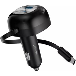 Автомобильное зарядное устройство Proove Pulsar (1USB, 1USB-C, вбудований кабель USB-C) 65W Black (CCPR65110001)