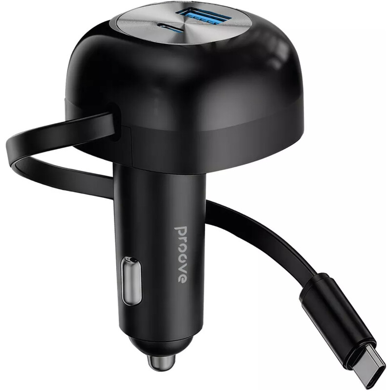 Автомобильное зарядное устройство Proove Pulsar (1USB, 1USB-C, вбудований кабель USB-C) 65W Black (CCPR65110001)