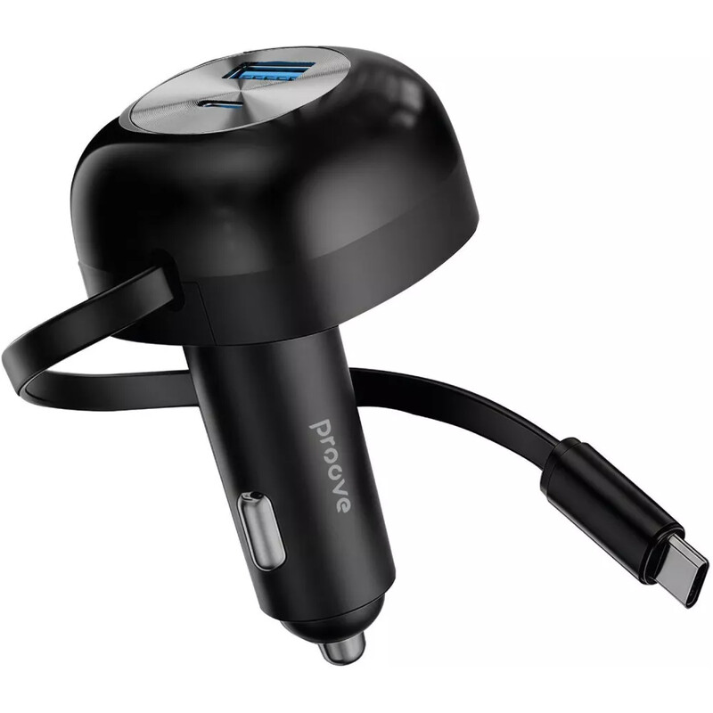 Автомобильное зарядное устройство Proove Pulsar (1USB, 1USB-C, вбудований кабель USB-C) 65W Black (CCPR65110001)