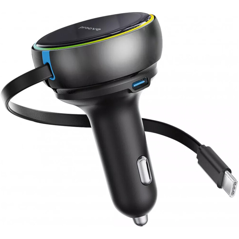 Автомобильное зарядное устройство Proove Hammer (1USB, 1USB-C, вбудований кабель USB-C) 81W Black (CCHR81110001)