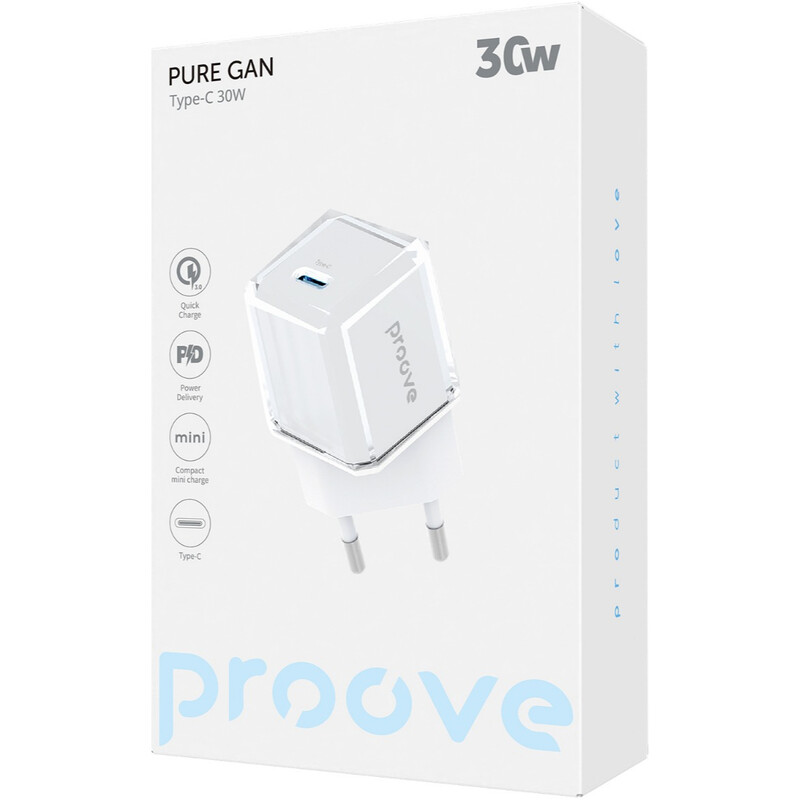 Сетевое зарядное устройство Proove Pure GaN (1USB-C) 30W White (WCPU30012202)