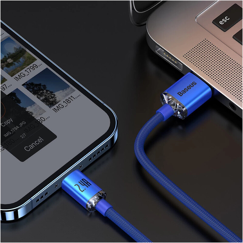 Кабель Baseus Crystal Shine Series Fast Charging USB Type-A - Lightning (M/M), 2.4A, 1.2 м, Blue (CAJY000003)