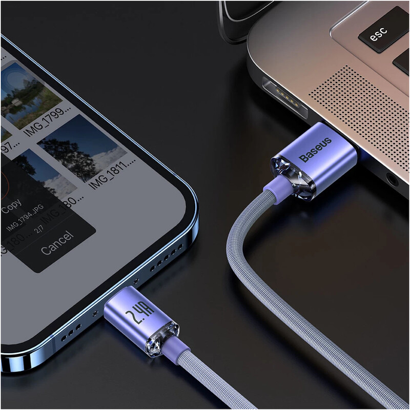 Кабель Baseus Crystal Shine Series Fast Charging USB Type-A - Lightning (M/M), 2.4A, 1.2 м, Purple (CAJY000005)