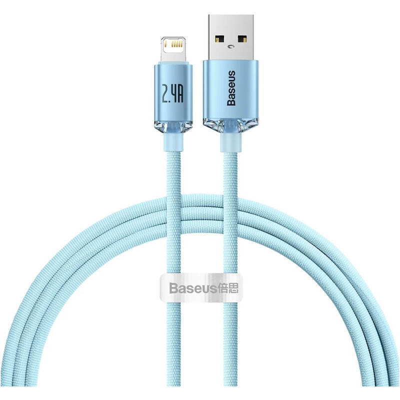 Кабель Baseus Crystal Shine Series Fast Charging USB Type-A - Lightning (M/M), 2.4A, 1.2 м, Sky Blue (CAJY001103)