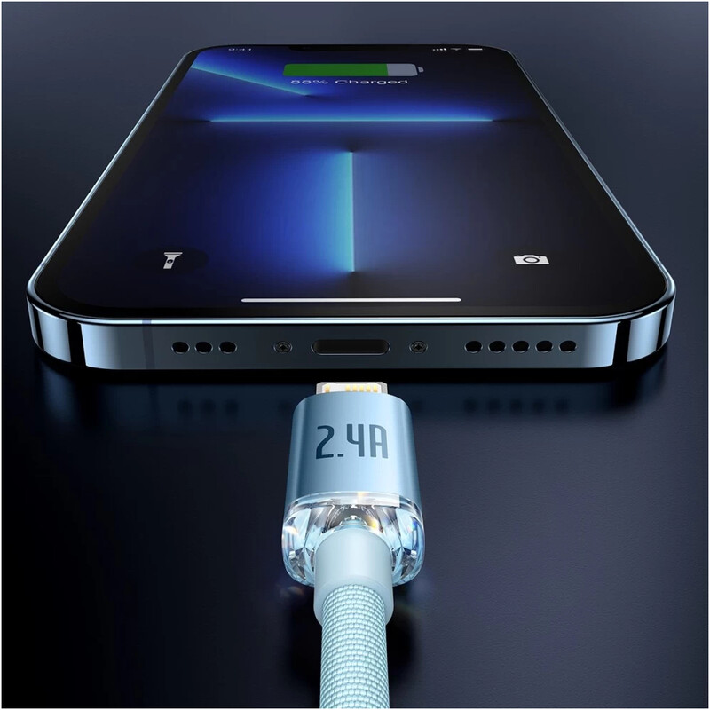 Кабель Baseus Crystal Shine Series Fast Charging USB Type-A - Lightning (M/M), 2.4A, 1.2 м, Sky Blue (CAJY001103)