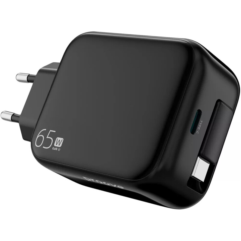 Мережевий зарядний пристрій Proove Fixtape GaN (1USB-C, вбудований кабель USB-C) 65W Black (WCFP65010201)