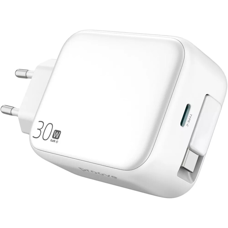 Сетевое зарядное устройство Proove Fixtape GaN (1USB-C, встроенный кабель USB-C) 30W White (WCFP30010202)
