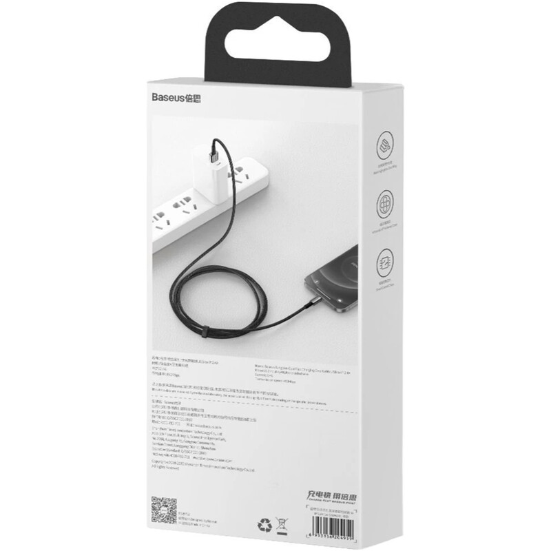 Кабель Baseus Tungsten Gold Fast Charging USB Type-A - Lightning (M/M), 2.4A, 1 м, Black (CALWJ-01)