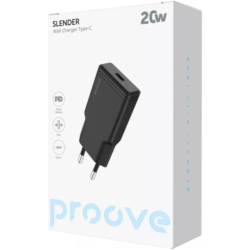 Сетевое зарядное устройство Proove Slender (1USB-C) 20W Black (WCSS20010001)