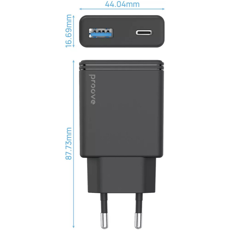 Сетевое зарядное устройство Proove Slender (1USB-C, 1USB) 45W Black (WCSL45110001)