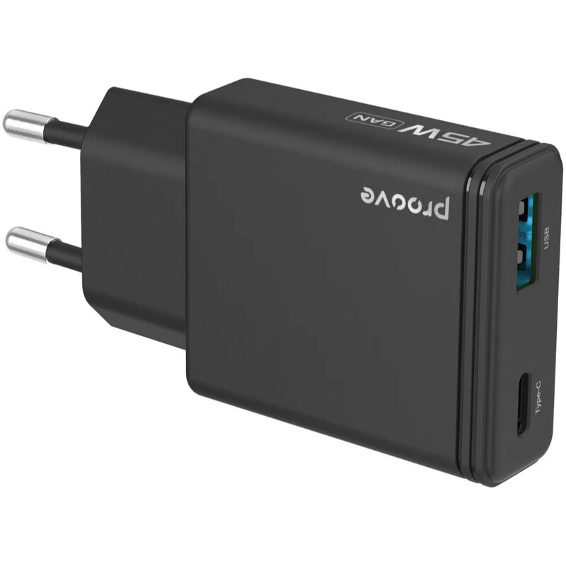 Сетевое зарядное устройство Proove Slender (1USB-C, 1USB) 45W Black (WCSL45110001)